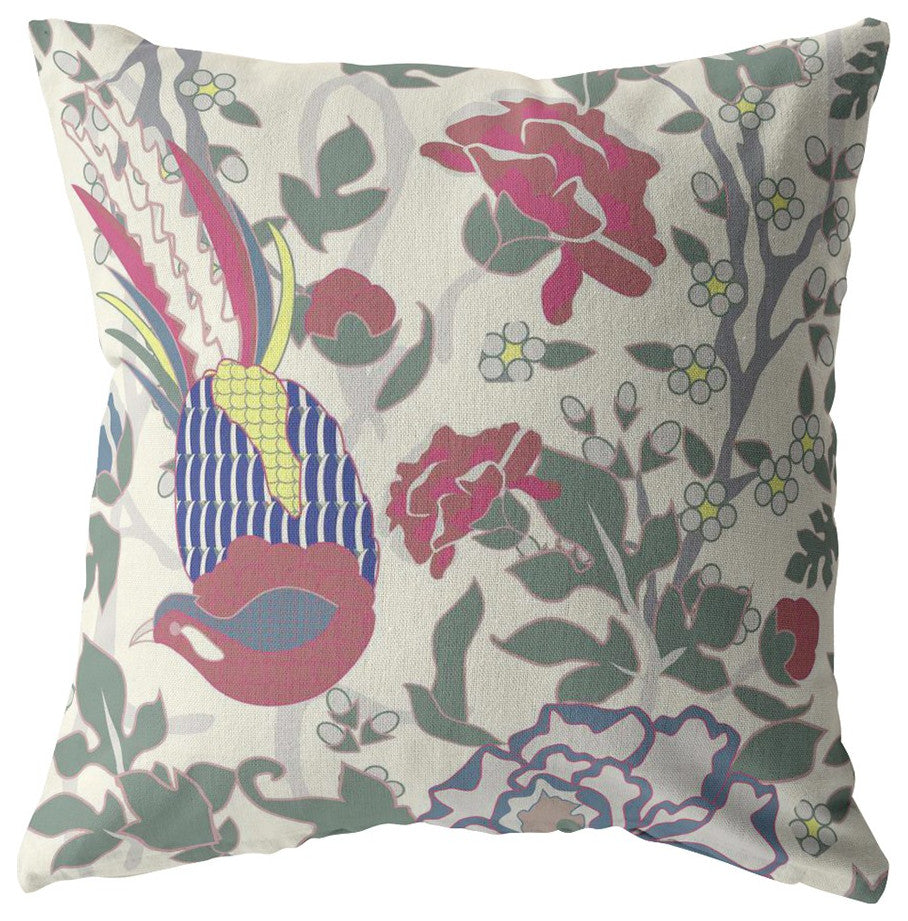 16 Pink Sage Peacock Suede Throw Pillow