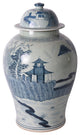 Blue And White Porcelain Temple Jar Pagoda Landscape Motif