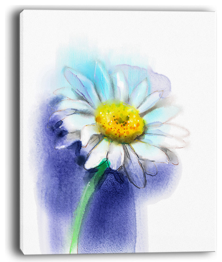 "White Gerbera Daisy in Blue" Flower Canvas Wall Art, 12"x20"