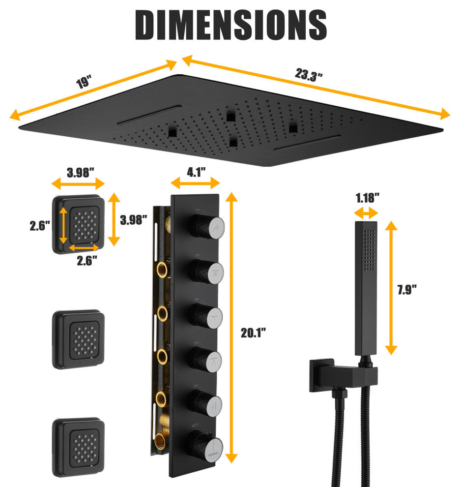 Multifunctional concealed large overhead spray luxury shower, Matte Black