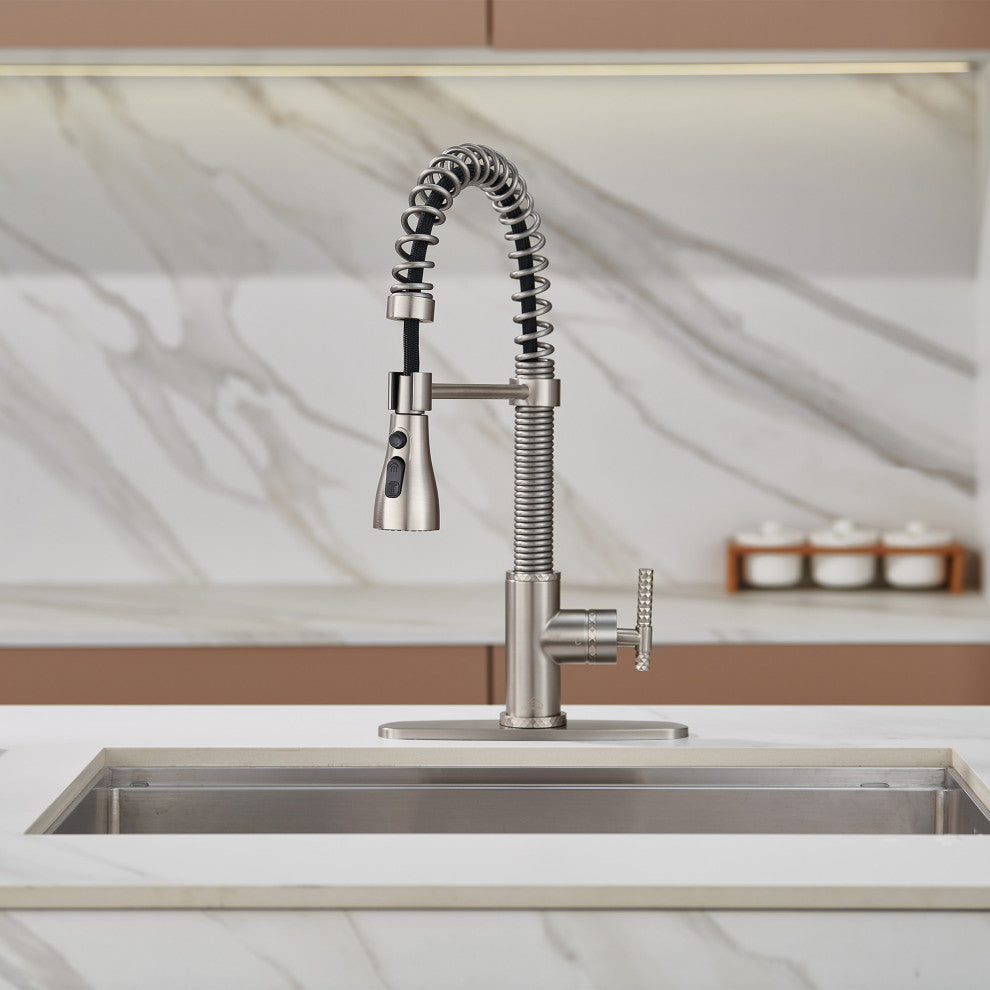 Single Handle Kitchen Sink Faucet Pull-Down Sprayer, 360 Swivel, 3 Functions, Brushed Nickel