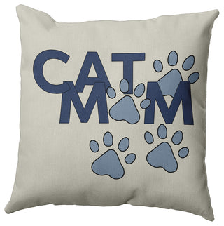 Cat Mom Polyester Indoor Pillow, Dusty Smoke Blue, 20"x20"
