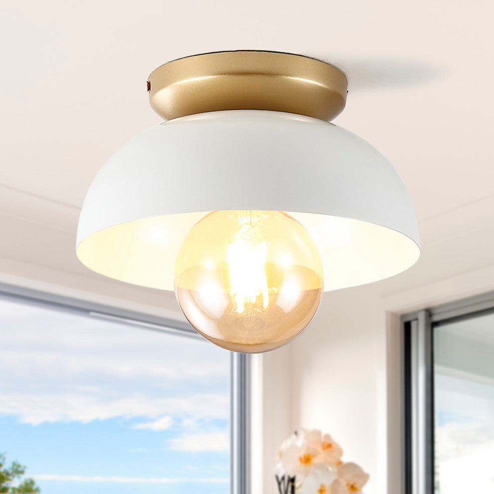 Paulina 8.5" 1-Light Iron LED Flush Mount, White/Gold Painting