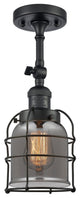 Small Bell Cage 1-Light Semi-Flush Mount, Matte Black, Plated Smoke