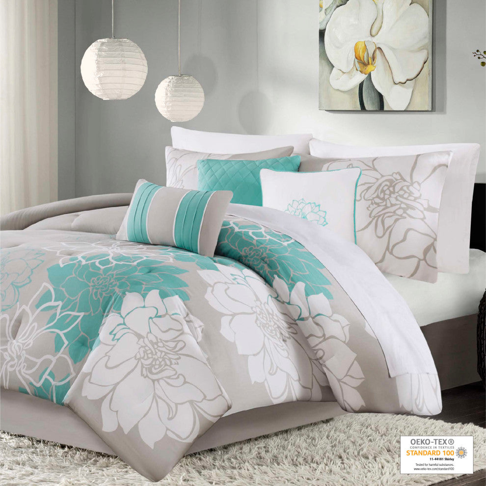 Madison Park Sateen Printed 7Pcs Comforter Set, Queen