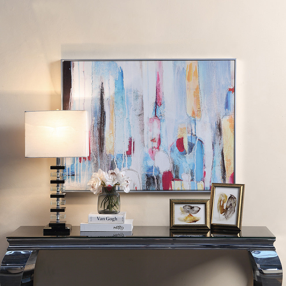Rainy Forest Abstract Wall Art 24x32 With Silver Frame, Multi Color