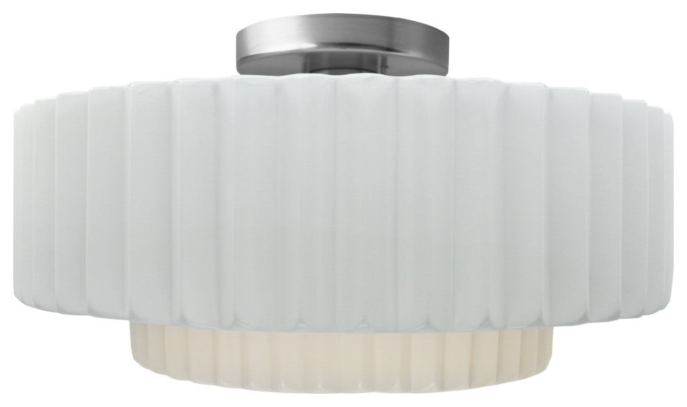 Radiance Medium Tier Pleated Semi-Flush, Gloss White Frame, Brushed Nickel, LED