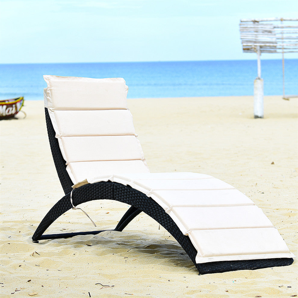 Costway Folding Patio Rattan Lounge Chair Chaise Cushioned Garden Lawn Black
