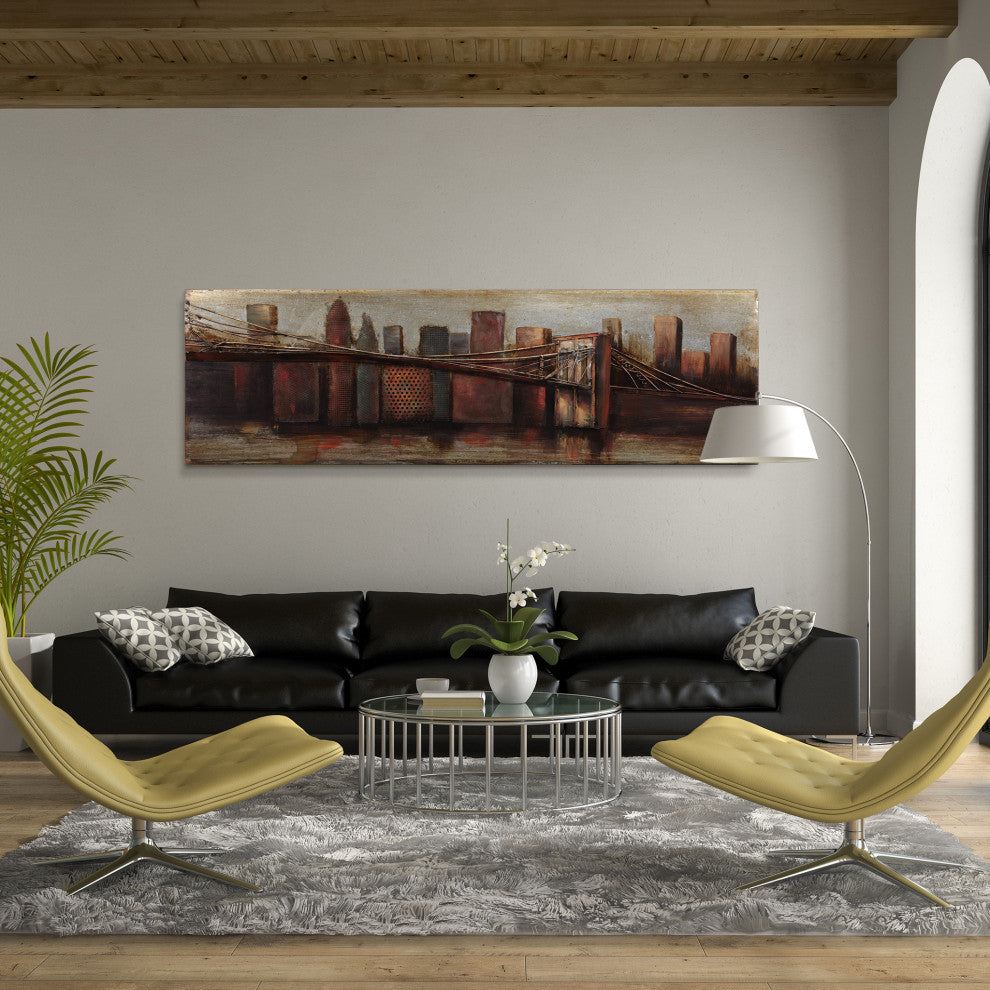 "Bridge to the City" Primo Mixed Media Hand Painted 3D Metal Wall Art