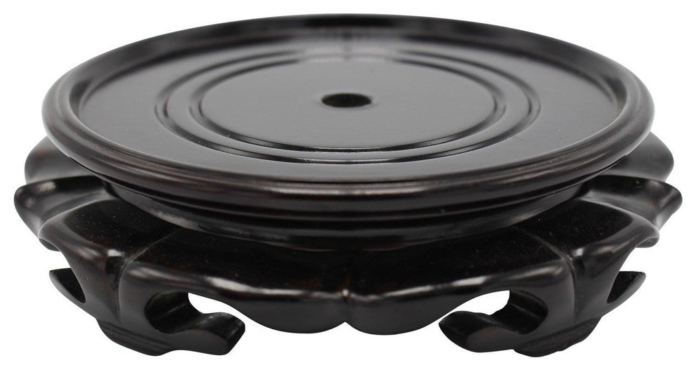 Chinese Round Lotus Wooden Vase Stand, 4"