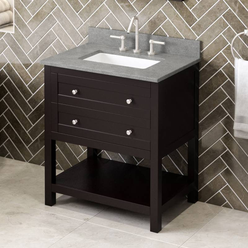 Astoria Transitional 30" Espresso Vanity, Steel Grey Cultured Marble Vanity Top