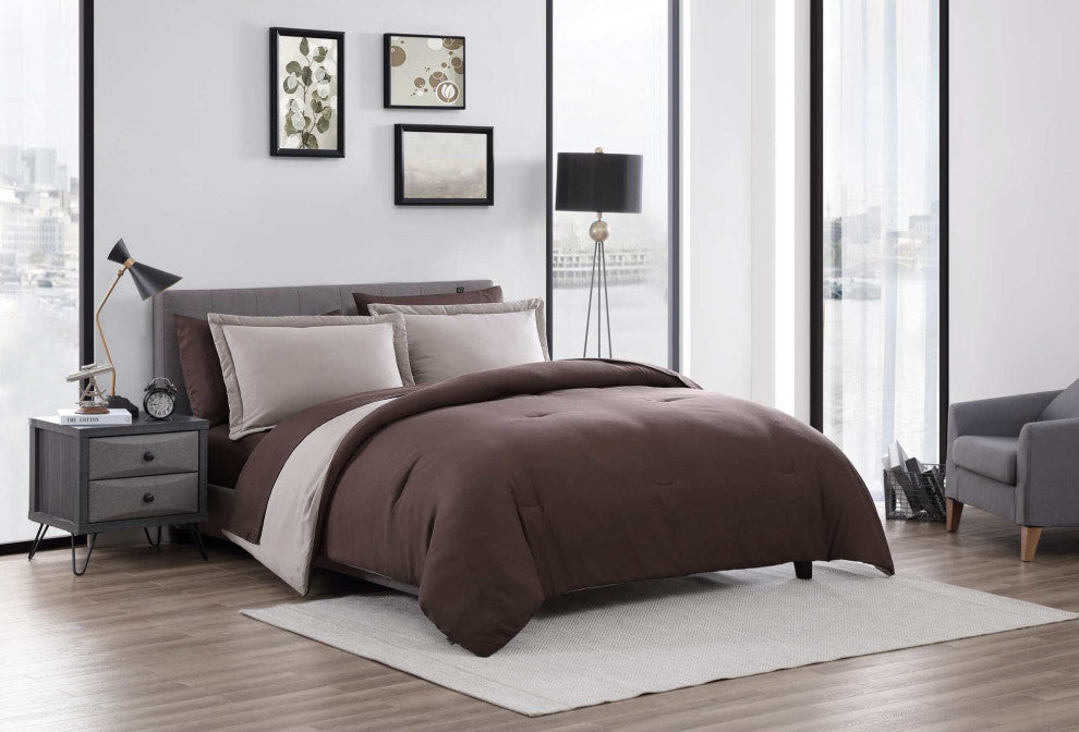 The Nesting Company Chestnut Reversible 7-Pc BIB Comforter Set-King-Khaki/Brown
