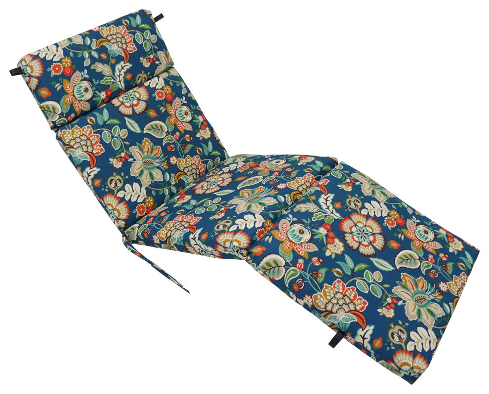 72"X24" Patterned Polyester Outdoor Chaise Lounge Cushion, Telfair Peacock