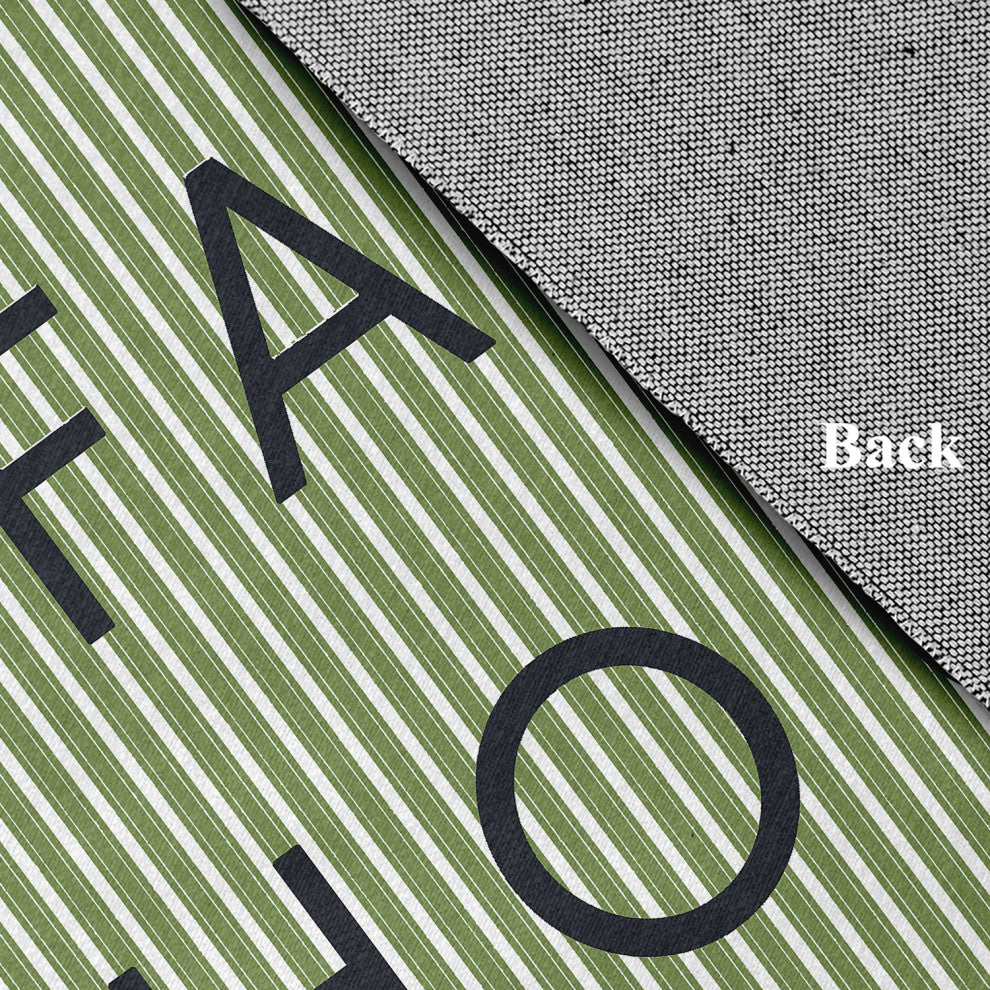 Farmhouse Ticking Farmhouse Chenille Area Rug, Light Olive Green, 5' Round