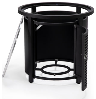 LeisureMod Walbrooke Round Fire Pit Table and Tank Holder With Slats, Black