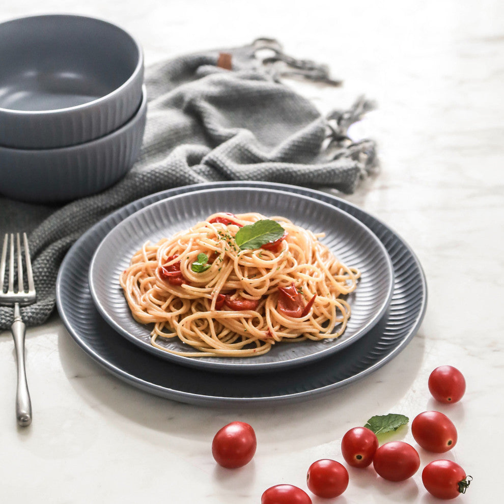 Stone Lain Logan Stoneware 12 Piece Dinnerware Set, Grey