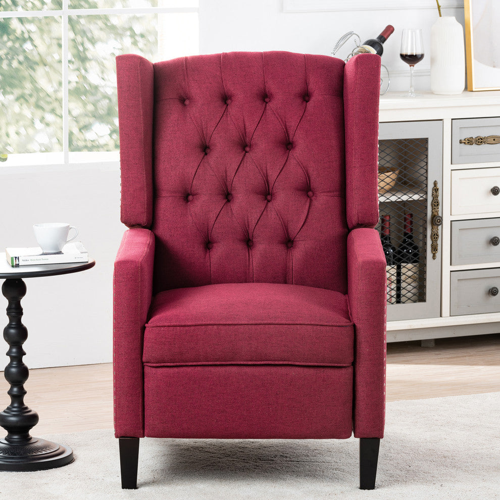 27" Wide Tufted Fabric Wingback Chair, Wine Red