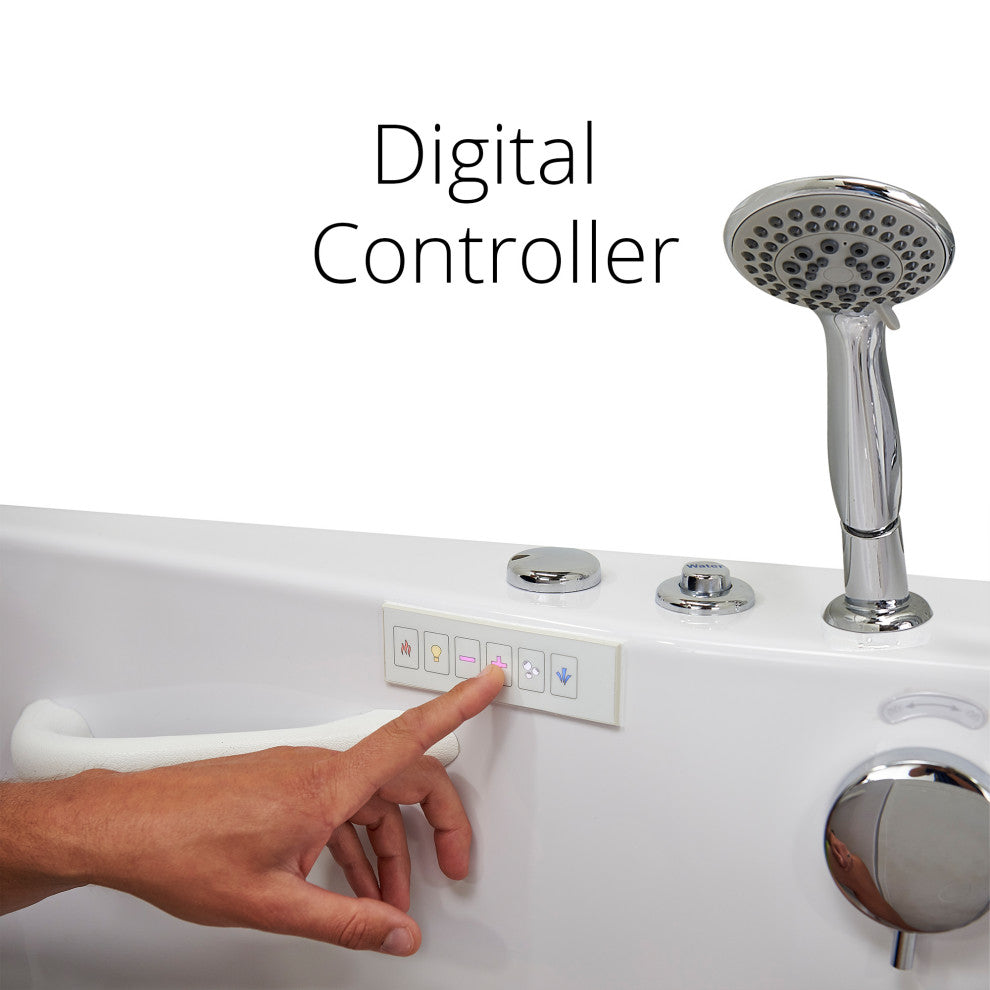 Ella Shak 36"x72" Air + Hydro + Foot Massage Walk-In tub, Outward Door, 2 Drains, 5 Piece Fast Fill Faucet, Right Drain