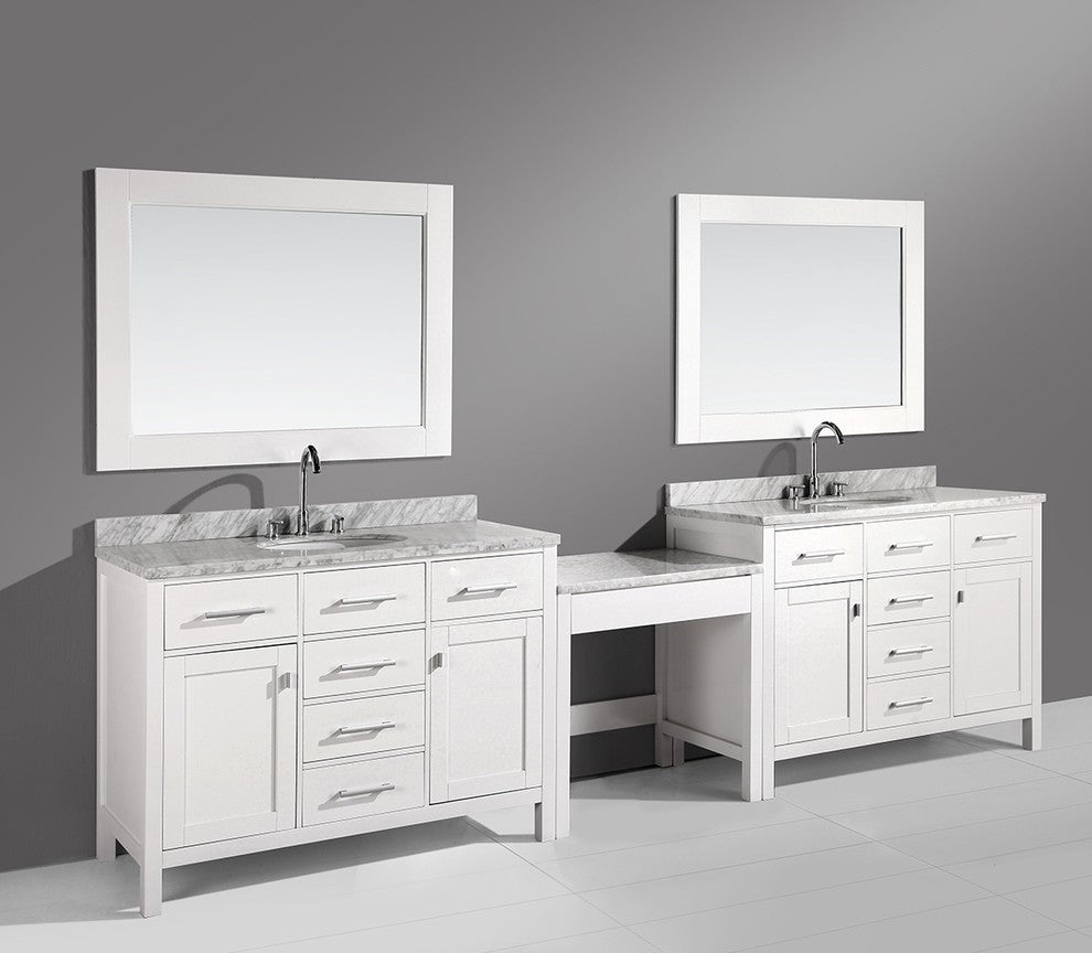 Two London 48" Single Sink Vanity Set With Make-Up Table, White