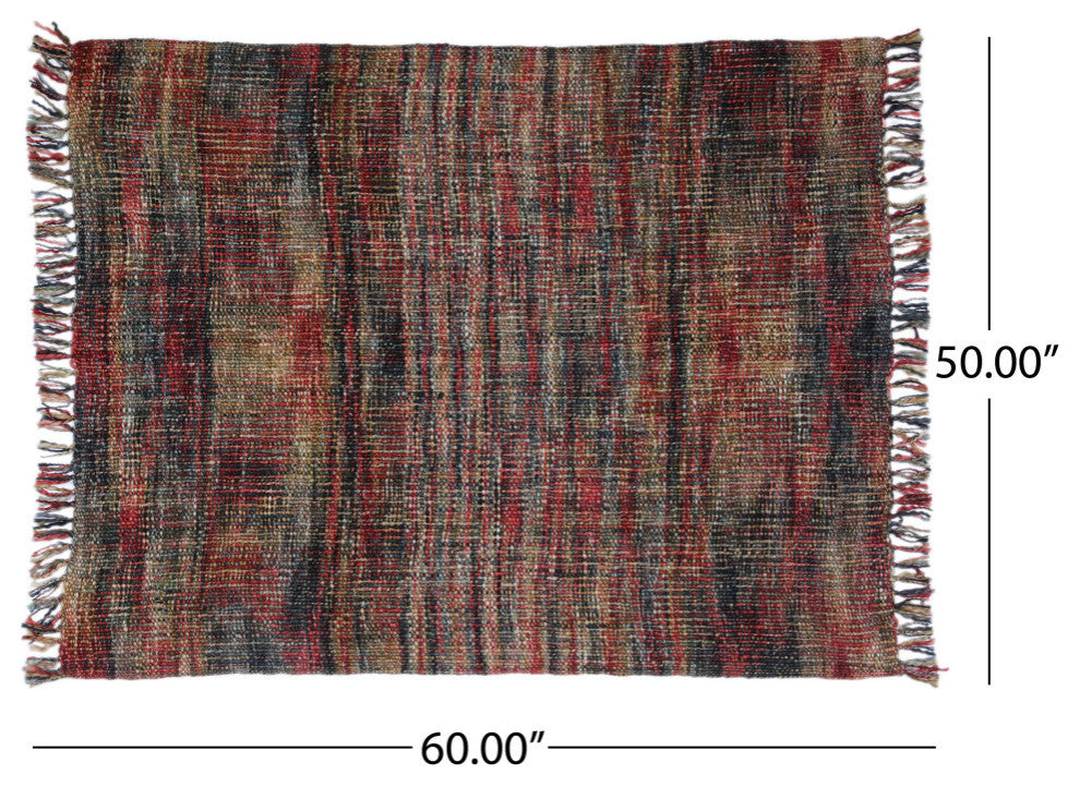 Bridger Boho Handcrafted Fabric Throw Blanket, Dark Multicolor