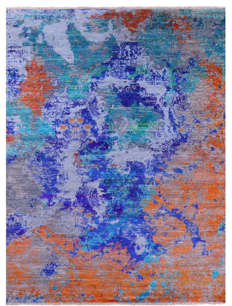 Handmade Abstract Wool and Silk Rug 9' 1" X 12' 0" Q11857