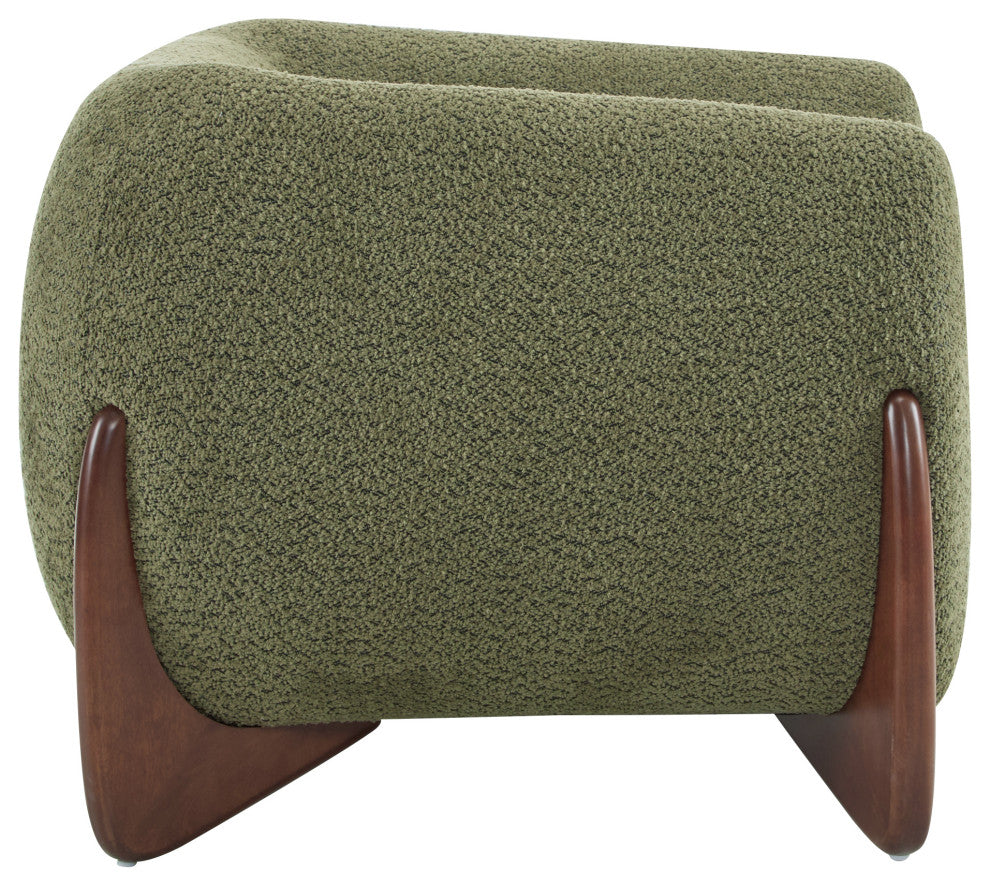 GDF Studio Modern Upholstered Boucle Accent Armchair With Wood Legs, Olive Green