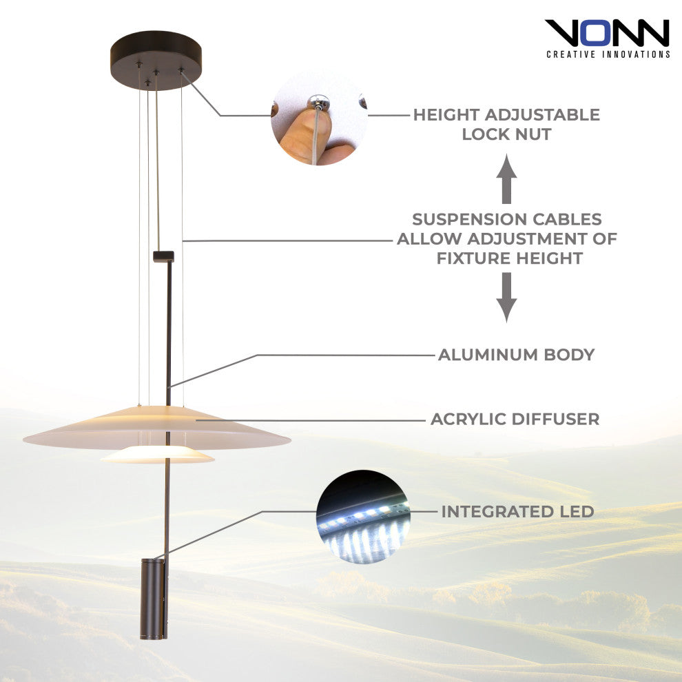 Positano 20" ETL Certified Integrated LED Pendant Fixture, Black
