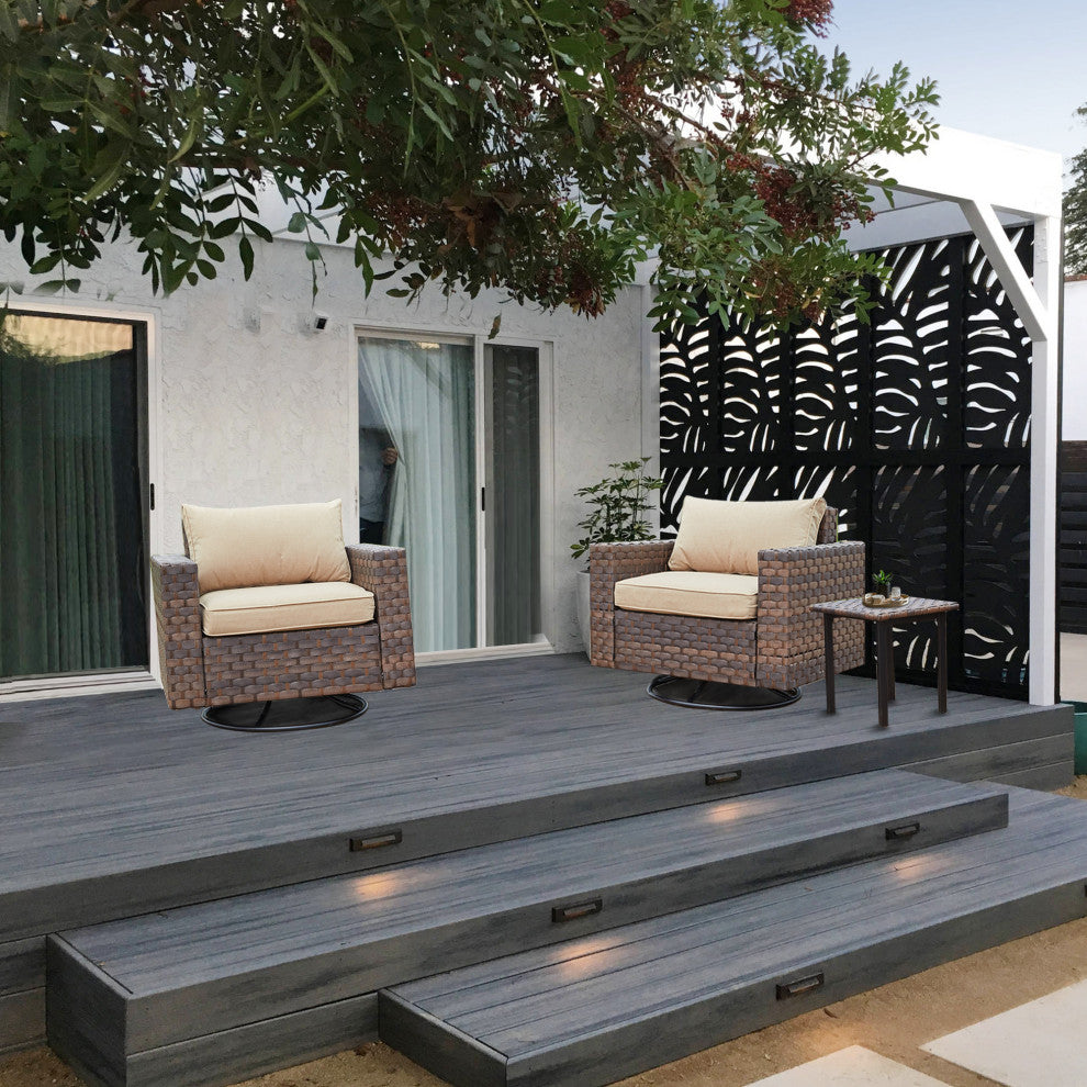 Outdoor Swivel Rocker Patio Chair Rattan Conversation Sets with Coffee Table, Coffee