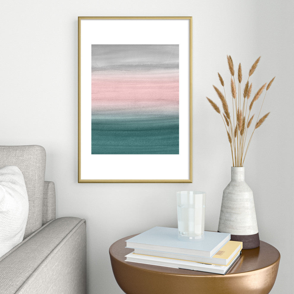 Anita's & Bella's Artwork Teal Blush Gray Watercolor Metal Framed Art Print