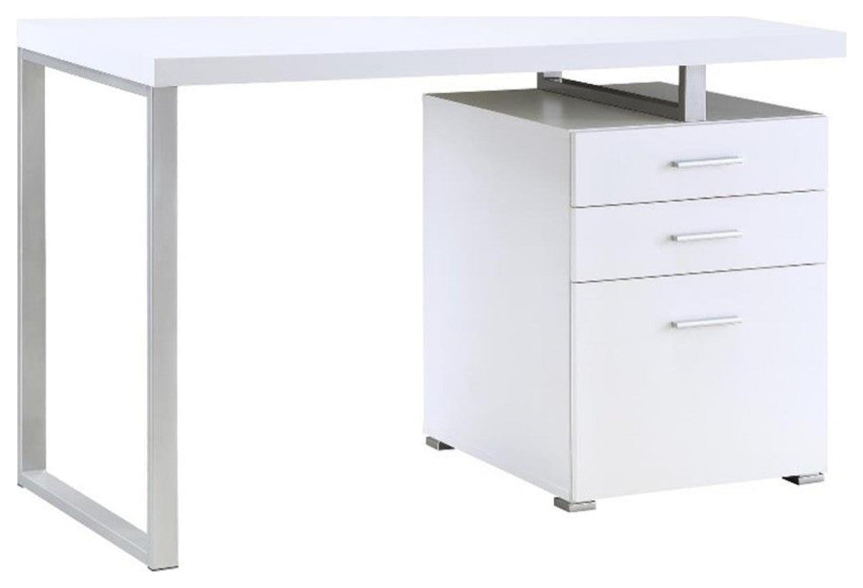 Coaster Brennan Modern 3-Drawer Wood Office Desk in White and Silver