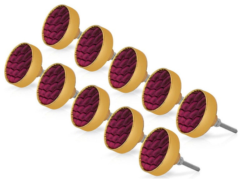 Mascot Hardware Purple Faux Leather and Gold Cabinet Knob - Pack of 10
