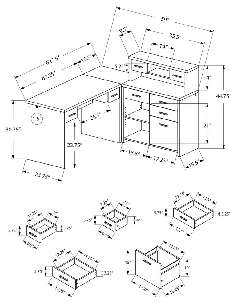 Computer Desk, Home Office, Corner, Left, Right Set-Up, Storage Drawers, L Shape