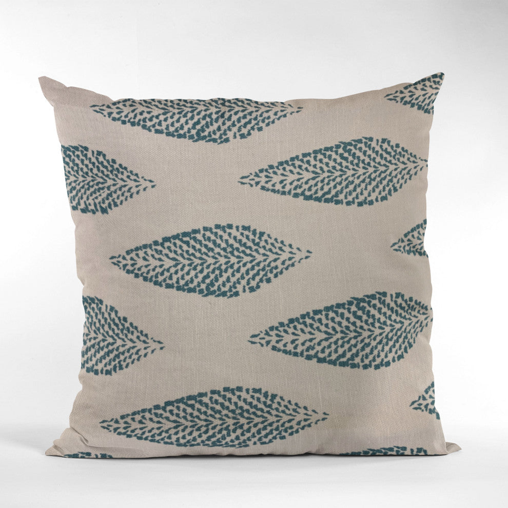 Plutus Blue Large Leafs Floral Luxury Throw Pillow, 18"x18"