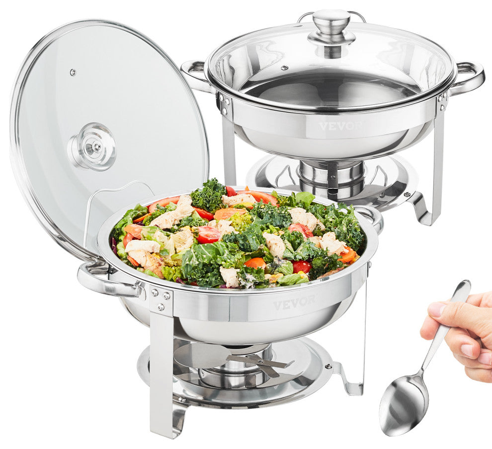 VEVOR 2-Pack Round Chafing Dish Set With Full-Size 4Qt Pan Glass Lid Fuel Holder