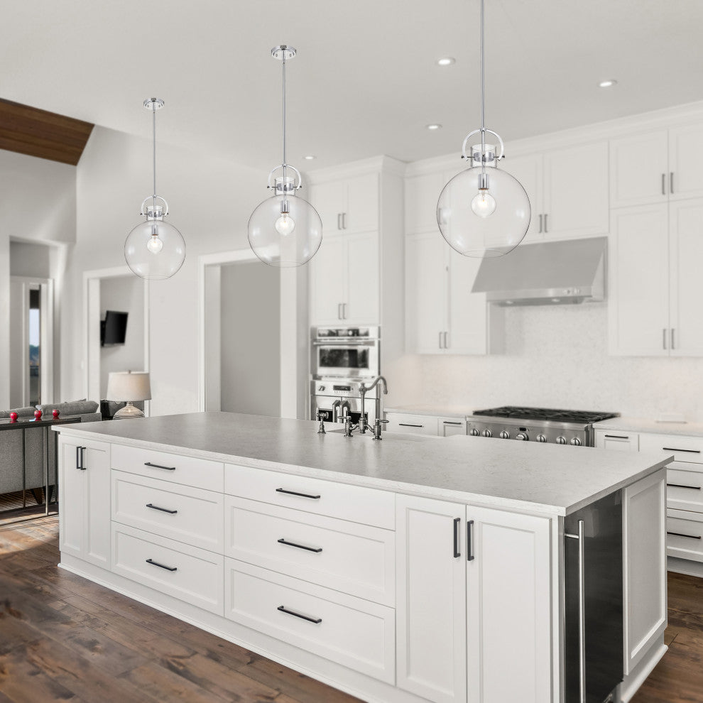 1-Light Chrome Modern Pendant With Globe-shaped Clear Glass Shade