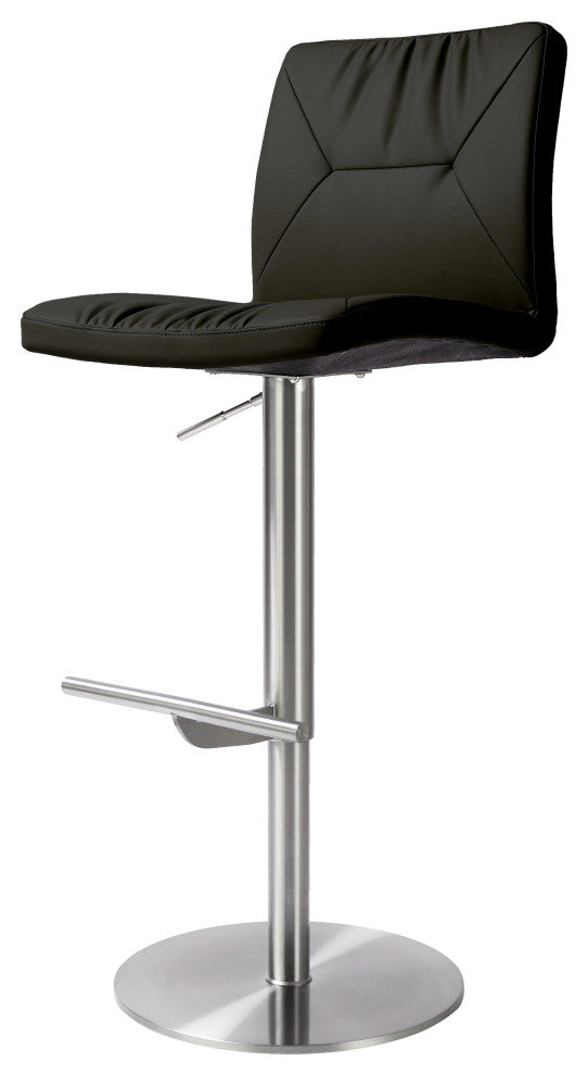 Paddy Black Vegan Leather on Silver Adjustable Stool