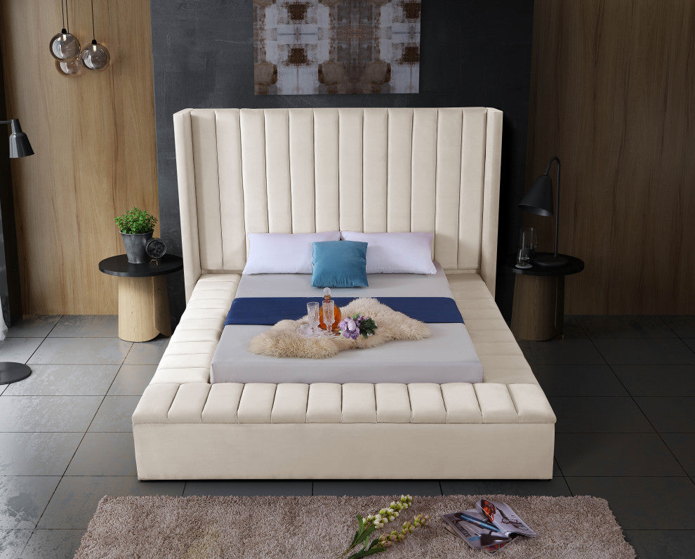 Kiki Velvet Bed, Cream, Full