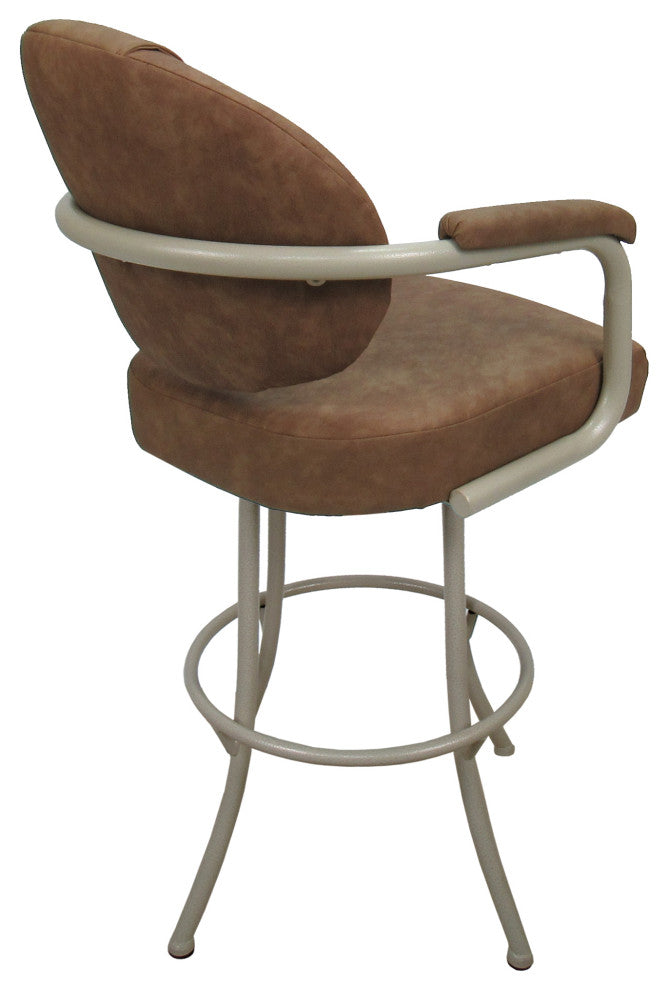 Swivel Metal Bar Stool M-70, Pecan Brown Vinyl, Beige, 26"