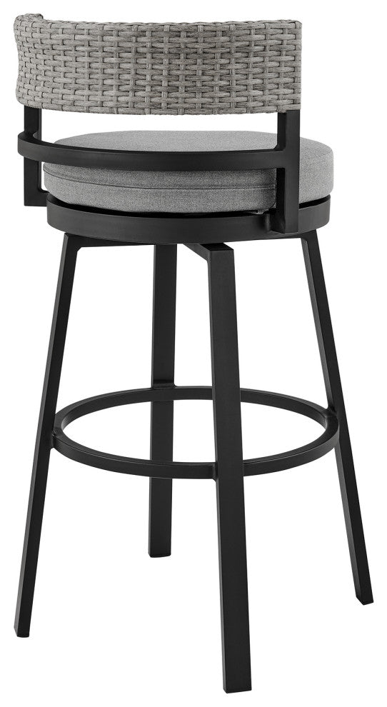Encinitas Outdoor Stool, Aluminum With Wicker/Gray Cushions, Bar Height