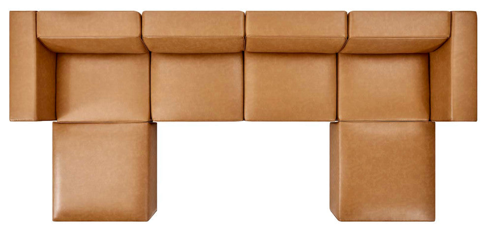 Sectional Sofa Set, Faux Vegan Leather, Tan, Modern, Living Lounge Hospitality