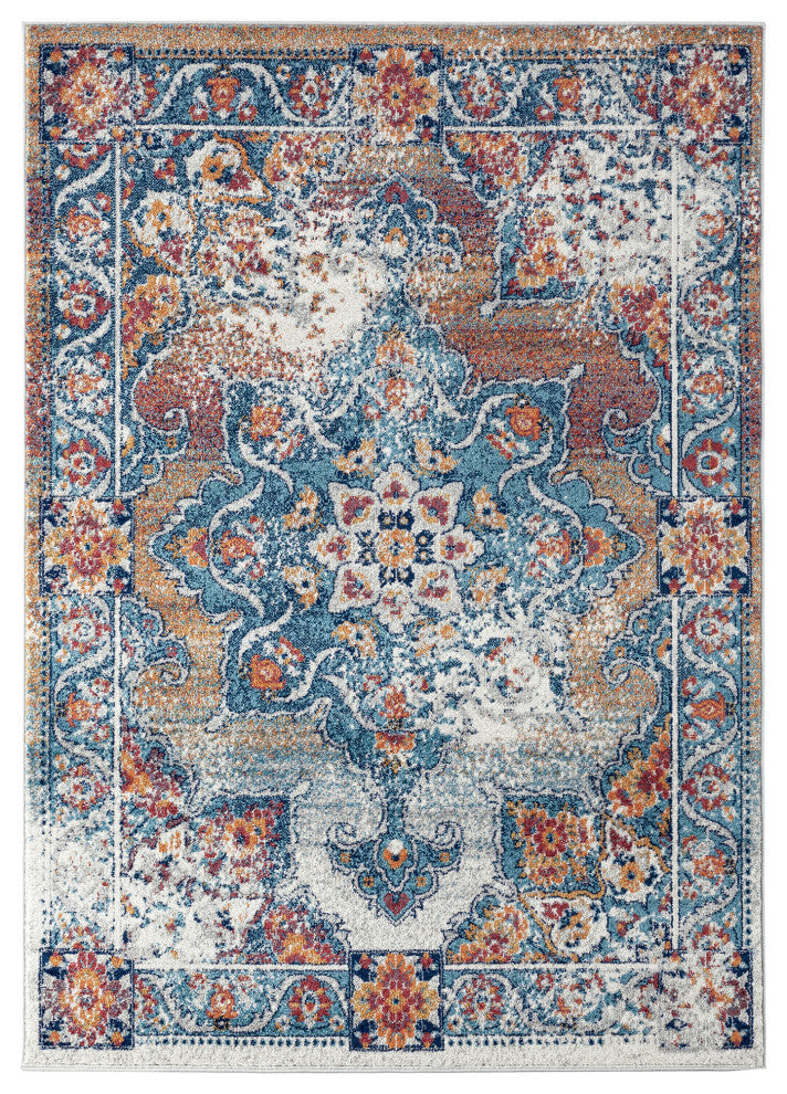 Alessana Nieve Orange Bordered Area Rug, 7'9"x9'9"