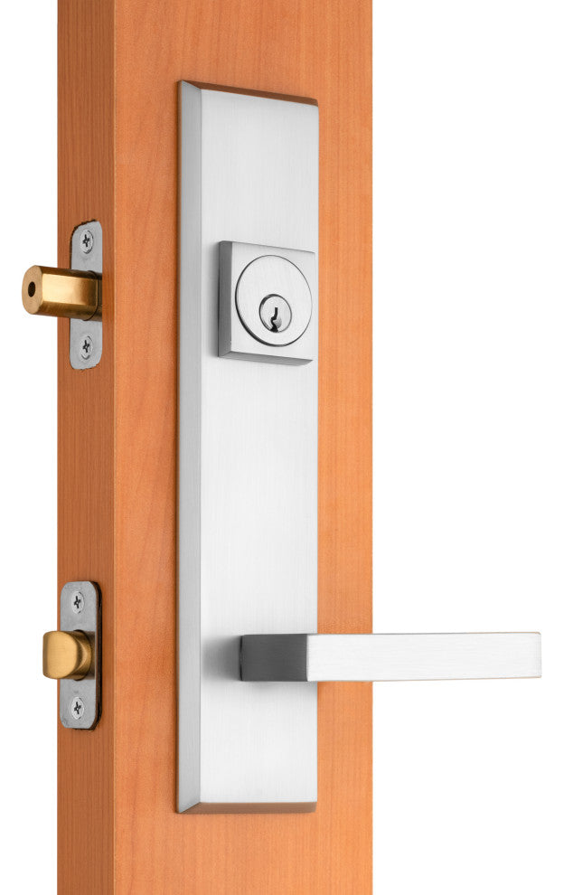 Times Square Entry Door Lock Handleset With Delta lever, Brushed Nickel
