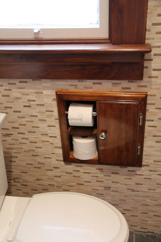 Hyacinth Wood Recessed Toilet Paper Holder With Storage 14x12.75, Primed Gray