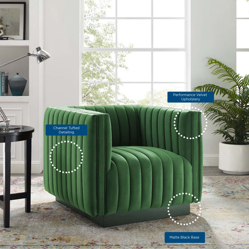 Tufted Armchair Accent Chair, Velvet, Green, Modern, Living Lounge Hospitality
