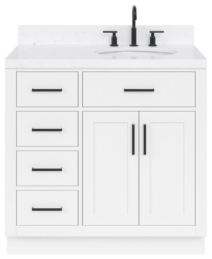 Ariel Hepburn 36" Right Offset Single Oval Sink Vanity, Carrara Quartz