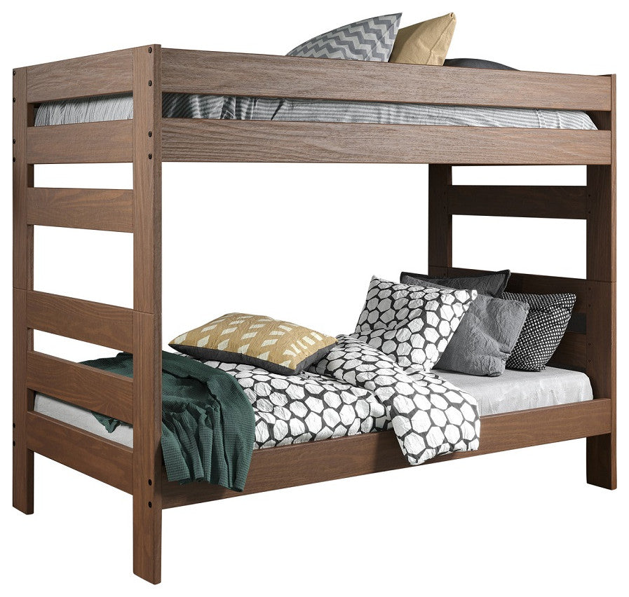Jericho Mahogany Brown Wooden Bunk Beds, Mahogany, Twin Over Twin