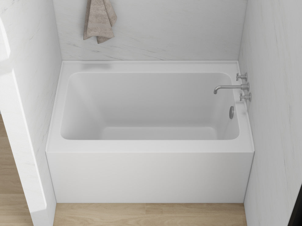 Vanity Art Alcove Soaking Acrylic Bathtub, White/Polished Chrome, 48"x32", Right