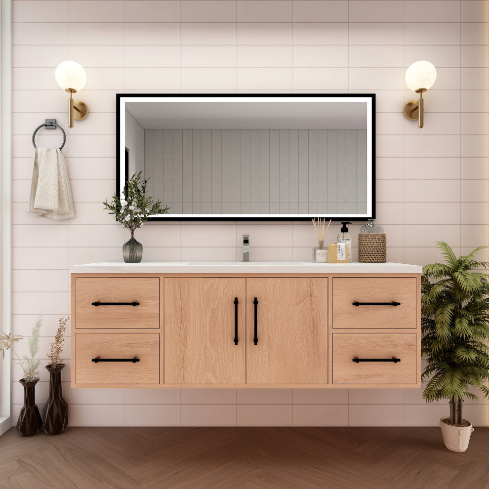 Victoria 60" Solid Wood Bath Vanity, Single Sink, Red Oak