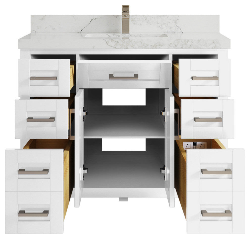 Cambridge 42 Single Sink Bath Vanity in White 2" Calacatta Nuvo
