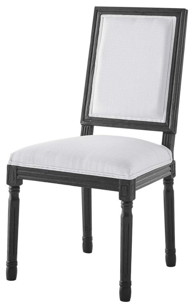 French Vintage Side Dining Chair, Fabric, Wood, Black White, Modern, Cafe Bistro